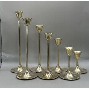 Vintage 7-Piece Solid Brass Candlestick Set Graduated 3”-9” Polished Elegant